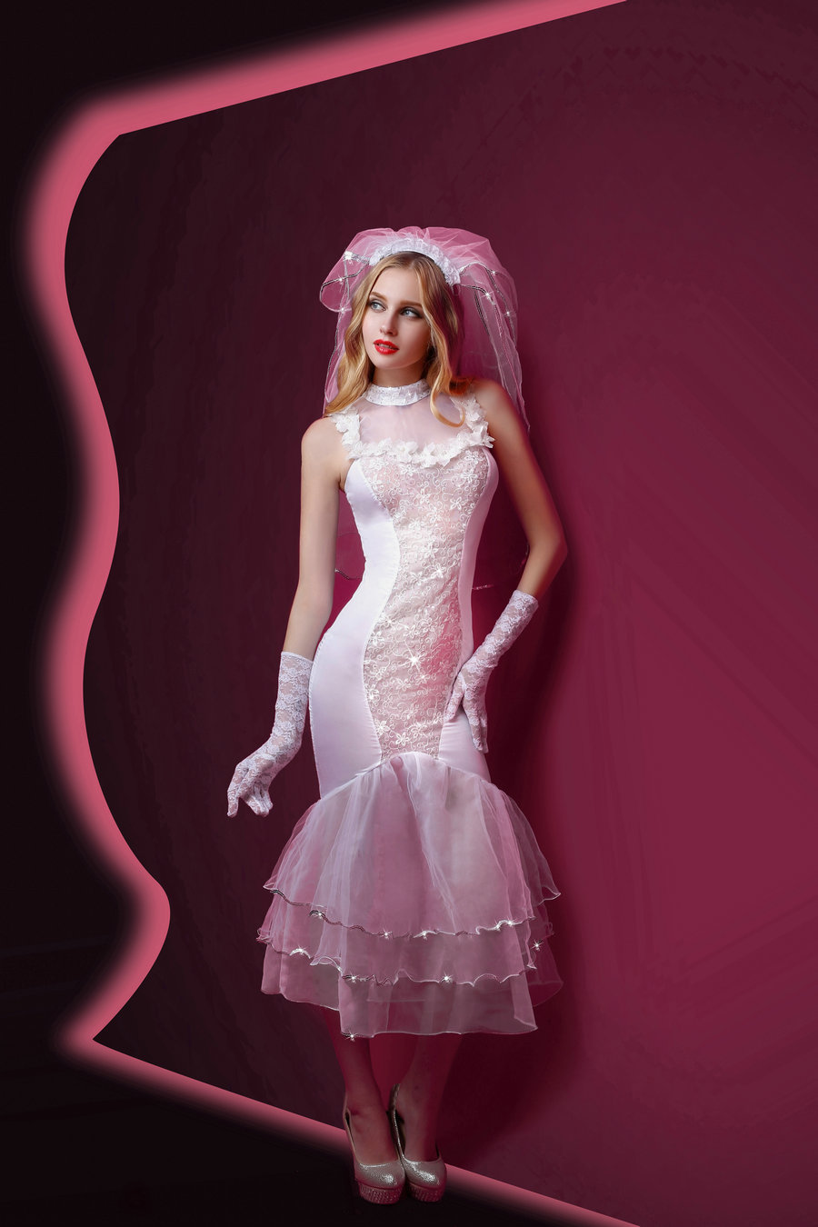 F1747 White Beauty Women Mesh Covers Sexy Bride Costume Wedding Dress